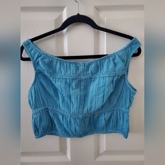 American Eagle Outfitters Blue Milkmaid Cotton Crop Cottagecore Tank Top Women M - Picture 2 of 5